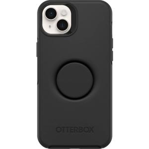 OtterBox iPhone 15 Plus and iPhone 14 Plus Otter + Pop Symmetry Series Case - Black, Integrated PopSockets PopGrip, Slim, Pocket-Friendly, Raised Edges Protect Camera & Screen