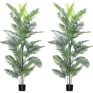 6ft Faux Palm Trees for Indoor Set of 2 - Tall Fake Floor Plant for Living Room Artificial Tree Large Tropical Plants with Pot Office Home Bedroom Decor Outdoor