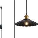 Oyisen Plug in Hanging Light, Vintage Black 9.8 Inch Lampshade 14Ft Plug in Pendant Light for Dining Room and Living Room, Kitchen Island Retro On/Off Switch Hanging Lamp Fixtures