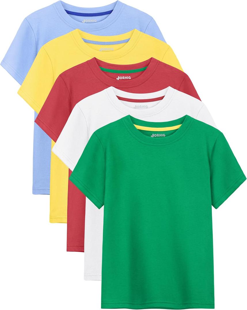5 Pack Boys Shirts Cotton Short Sleeve T-Shirts for Boys Kids Toddler Tees Clothes Summer Tops, Size 12-14Y