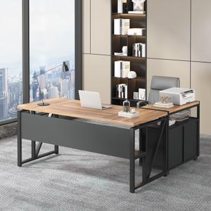 Tribesigns 63" Executive Desk with Reversible File Cabinet, Large L-Shaped Office Desk with Drawers, Business Furniture Workstation for Home Office