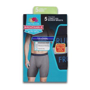 Fruit of the Loom Men's Breathable Cotton Micro-Mesh Black and Gray Long Leg Boxer Briefs, 2 Pack (Size S)