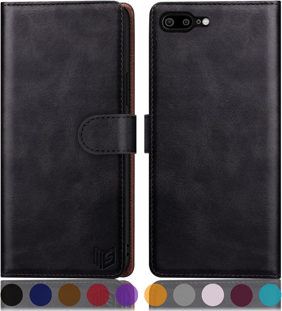 SUANPOT Flip Book Phone Case for iPhone 7 Plus/8 Plus 5.5" with RFID Blocking Leather Wallet Case, Credit Card Holder, Shockproof Cover, Black