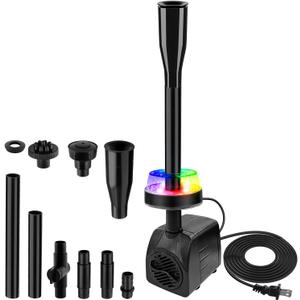 15W 800L/H Submersible Pond Fountain Pump with LED Lights, Ultra Quiet Water Pump, Pond Fountain Pumps for Small Pond, Koi, Garden, Aquariums, Fish Tanks, Indoor Outdoor Fountain 3 Type Nozzles (Rgb)