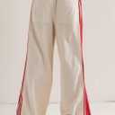 Women's Mid Rise Wide Leg Pants Hudson Canyon Side Printed Casual Pants with Drawstring Waistband (White, L)