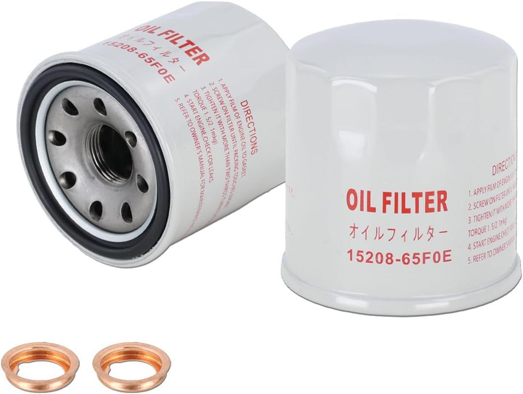 Kefly 15208-65F0E Engine Oil Filters Fits for Nissan Rogue Altima Frontier Pathfinder Kicks Infiniti, with Drain Plug Gasket 11026-JA00A (2 PCS)