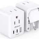 European Travel Plug Adapter, 2 Pack Foldable International Power Plug Adapter with 2 AC Outlets 3 USB Charging Ports(2 USB C), Travel Essentials