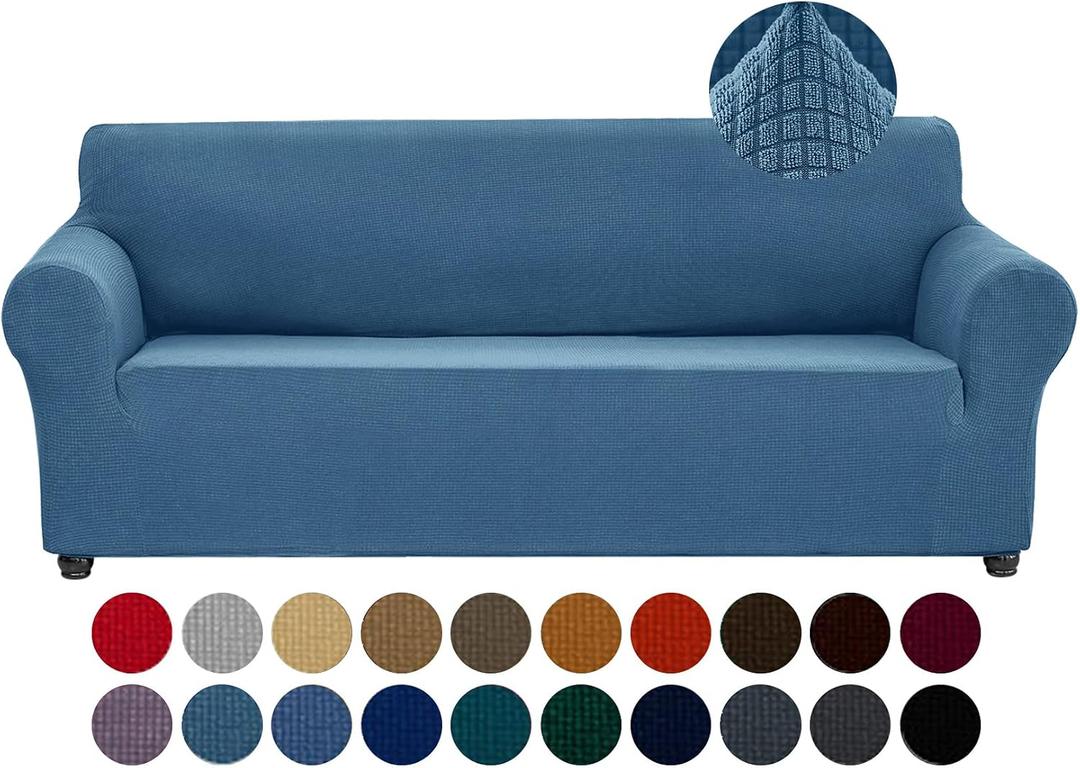 Joccun Stretch Couch Cover Slipcovers, 1-Piece Sofa Covers for 3 Cushion Couch Spandex Jacquard Washable Furniture Protector Cover for Living Room, Kids, Pets, Sofa, Niagara, Large (78"-94"）