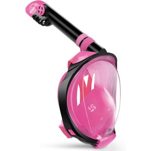 Greatever G2 Full Face Snorkel Mask with Latest Dry Top System,Foldable 180 Degree Panoramic View Snorkeling Mask with Camera Mount,Safe Breathing,Anti-Leak&Anti-Fog (Small-Medium, Pink)