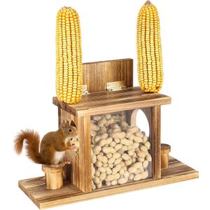 Funny Squirrel Feeder,Carbonized Squirrel Feeders for Outside,Easy Filling and Cleaning with Removable Front Panel,Durable Squirrel House Box for Outdoors,Attracting Squirrel and Chipmunk (Brown)