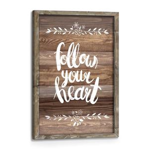Motivational Quotes Wall Art Framed: Inspirational Wooden Picture Positive Follow Your Heart Saying Painting Print Classroom Office Sign Artwork Room Decor
