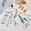 COMNICO 30 Pcs Beadable Keychains Bars with 30 Pcs Colorful Tassel Strips Bulk DIY Blank Beaded Keychain for Women Men DIY Crafting Pendant Jewelry Making
