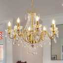 YYJLX Modern Crystal Chandelier 8 Light Candle Ceiling Chandelier Vintage Gold Pendant Light Fixture for Dining Room Living Room Foyer Kitchen Bedroom