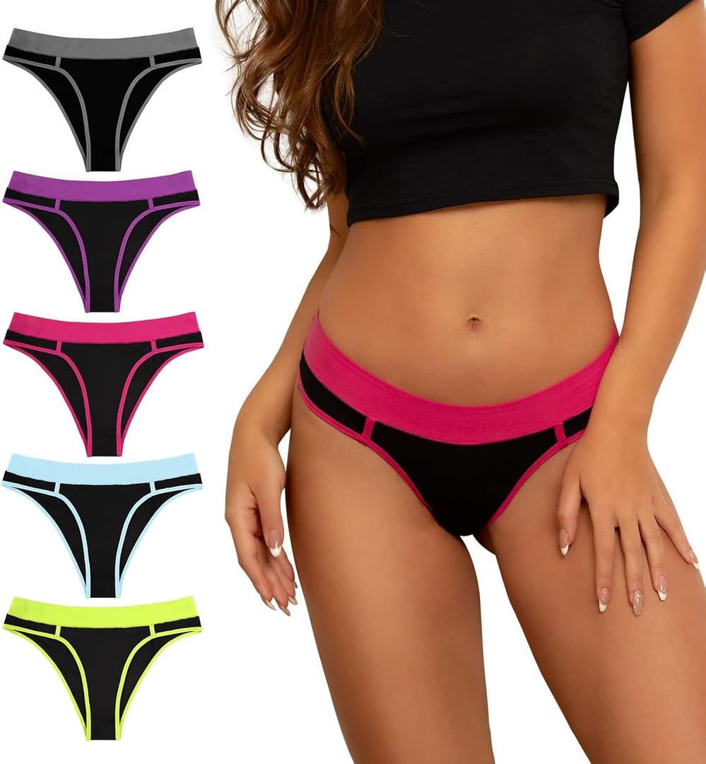 Cheeky Underwear for Women, Womens Underwear Cotton,Pop Vivid Color Soft Bikinis Panties for Young Ladies 5 Pack (L)