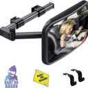 Baby Car Mirror Rear Facing, Safety Adjustable Car Seat Mirror for Baby Extendable Camera Monitor with Hook Clip Design Clear View ShatterProof + 2 Baby on Board Stickers,2 Seat Headrest Hook
