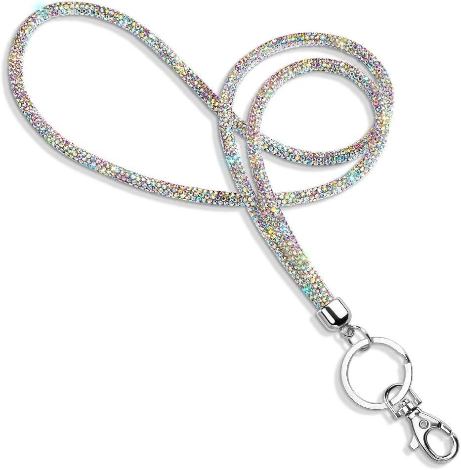 Soleebee Rhinestone Office Lanyard, 31.5'' Bling Neck Lanyard with Metal Clasp & Keyring, Crystal Lanyard for Women, ID Card, Keys Strap (AB Color)