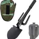 Folding Camping Shovel, 16" Survival Shovel Multifunctional Shovel Entrenching Tool for Car Emergency, Hiking, Camping, Beach with Carrying Pouch Black