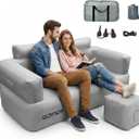 Inflatable Couch Loveseat with Footstool, Camping Couch with Detachable Built-in Pump, Inflatable Sofa with Breathable, Puncture-Resistant Fabric Texture Cover, Camping, Beach, Backyard Party