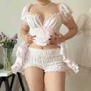 Women Bloomer Shorts Lace Trim Cute Ruffle Micro Shorts (Large, Soild White)