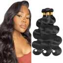 Body Wave Bundles Human Hair Color 1B Bundle Niegmeag Unprocessed Brazilian Virgin Remy Hair 3 Bundles 26 26 26 Inch Double Weft Soft and Silky Natural Black Body Wave Bundle Hair Weave