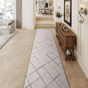 Runners for Hallways Kitchen Runner Rug Non Slip 2x10 Long Washable Runner Rugs No Pile Tear and Stain Resistance, Hand Woven Style Thin Rug for Hallways, Kitchen, Laundry, Bathroom- White