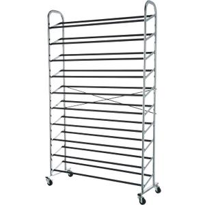 Amazon Basics 50-Pair Shoe Rack Organizer, Portable Rolling with Locking Wheels, Free Standing, 35.8 x 14.6 x 59.5 inches, Chrome