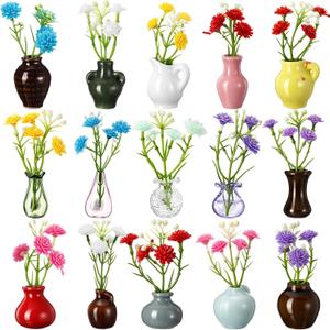 Konohan 15 Pcs Mini Ceramic Vase Magnets for Fridge, Mixed Ceramic Glass Holders with 18 Flowers, Cute Tiny 3D Plant Vase Fridge Magnets for Refrigerator Decoration Kitchen Locker Kitchen Office