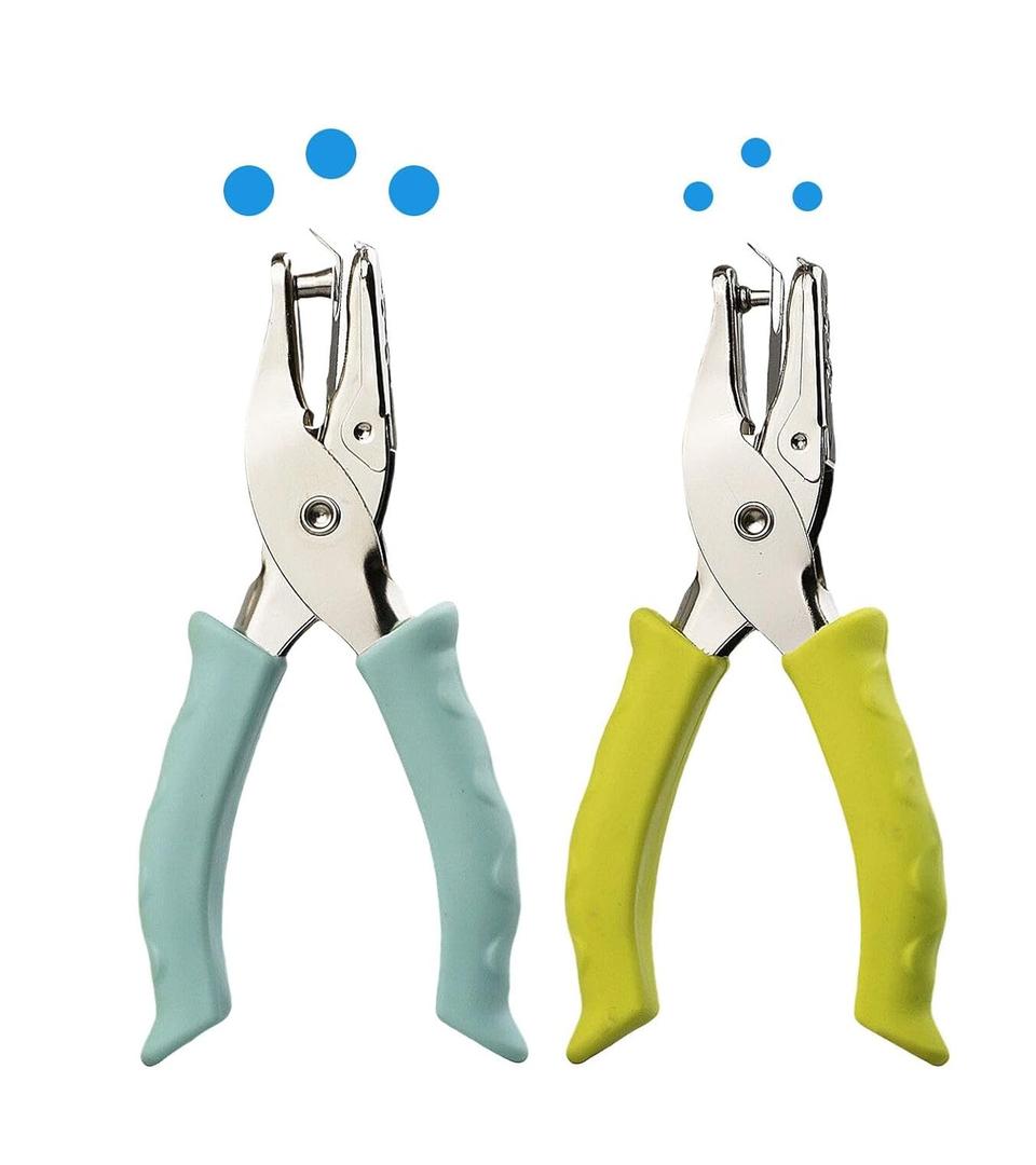 KINGSUPER 1/4 Hole Punch and 1/8 Small Single Hole Punch Handheld Paper Puncher for DIY Craft Tag (Green)