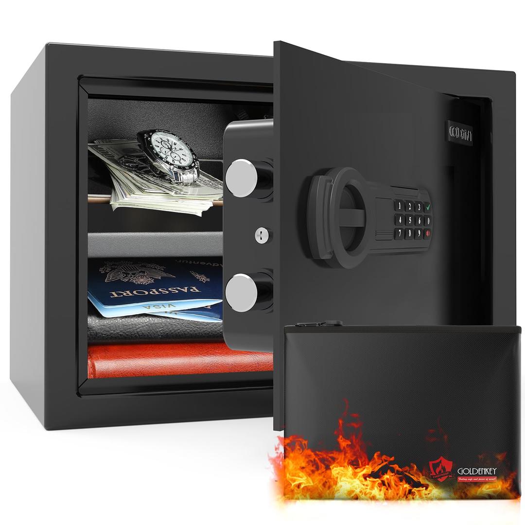 Goldenkey 1.6 Cu.Ft Modern Fireproof Safe – Large Fireproof Safe with Keypad & Key, Fits Laptop, Jewelry, Documents & Valuables, 11.81"D x 14.96"W x 11.81"H