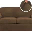H.VERSAILTEX Real Velvet Plush 3 Piece Stretch Sofa Covers Couch Covers for 2 Cushion Couch Sofa Slipcovers Width Up to 90 Inch Feature Thick Soft Stay in Place (Sofa, Bronze Brown)