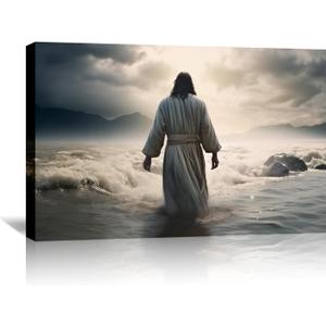 Jesus Canvas Wall Art Christ Wall Decor Jesus Walking in Water Picture Religious Painting Christian Artwork for Living Room Bathroom Modern Home Decor Framed(Art-2,16.00"x24.00")