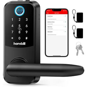 Hornbill Smart Lock Keyless Entry with Handle - Fingerprint Door Locks for Front Door - Keypad Electronic Digital Biometric Bluetooth Passcodes, Works with Alexa, App Control Touch Screen, Auto Lock