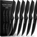 Home Hero Steak Knife Set - Nonstick Serrated Steak Knives - Stainless-Steel Kitchen Knife Set - Ergonomic TPR Handles for Precision Meat Carver - 6-Pc Set, Black