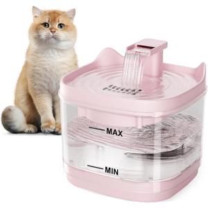 Cat Water Fountain - Quiet Pet Lndoor Water Bowl Dispenser 54oz/1.6L with Replacement Multi-Filtration(2 pcs Filters) Detachable Design Easy Cleaning - Fresh and Clean Water for Pets (Pink)