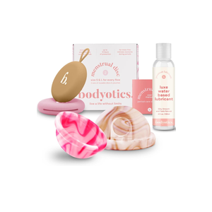 Reusable Menstrual Disc & Personal Lube Bundle - 2 Silicone Period Discs (Small & Large, Beige/Pink), Wear Up to 12 Hours, Silicone-Friendly Water-Based Lube for Women & Couples
