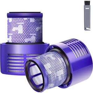 Keluke V10 Filter Replacement Compatible with Dyson V10 Cyclone Series, V10 Absolute, V10 Animal, V10 Total Clean, Replace Part No. 969082-01, 2 Pack Filters and 1 Clean Brush