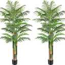 7ft Tall Triple Golden Cane Palm Artificial Tree Large Tropical Palm Tree UV Resistant Fake Plant in Pot for Indoor Outdoor Big House Living Room Outside Patio Office Home Decor 2Pack