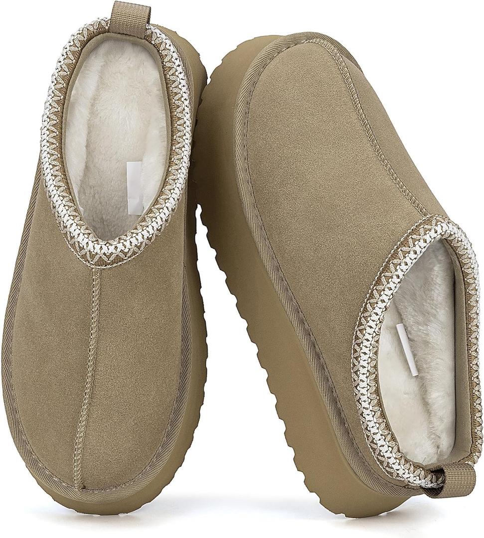Mishansha Women's Platform Slippers Slip on Mini Boots Warm House Slippers for Indoor and Outdoor (10.5, Light Brown)