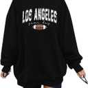 Football Sweatshirt Women Los Angeles Graphic Shirts Oversized Print Sweatshirts Loose Casual Tops (Black, L)
