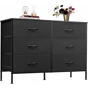 WLIVE Black Fabric Dresser for Bedroom, 6 Drawer Dressers, Chest of Drawers
Wide Storage Tower, Sturdy Steel Frame, Water-proof Wood Top, Clothes Organizer for Closet, Living Room, Hallway, Entryway
