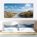 Trogonup Blue Coastal Beach Wall Art for Living Room Ocean Seascape Canvas Print with Seagulls Nature Modern Artwork for Bedroom Office Home Decor 29x58 Inch