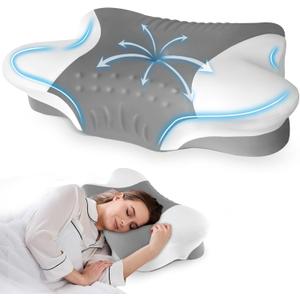 Cervical Neck Pillow for Side Sleepers  Cooling Contour Memory Foam Pillows Ergonomic Neck Support Adjustable Bed Pillows for Neck Comfort - Ideal Christmas Birthday Gift for Women Men (Grey)