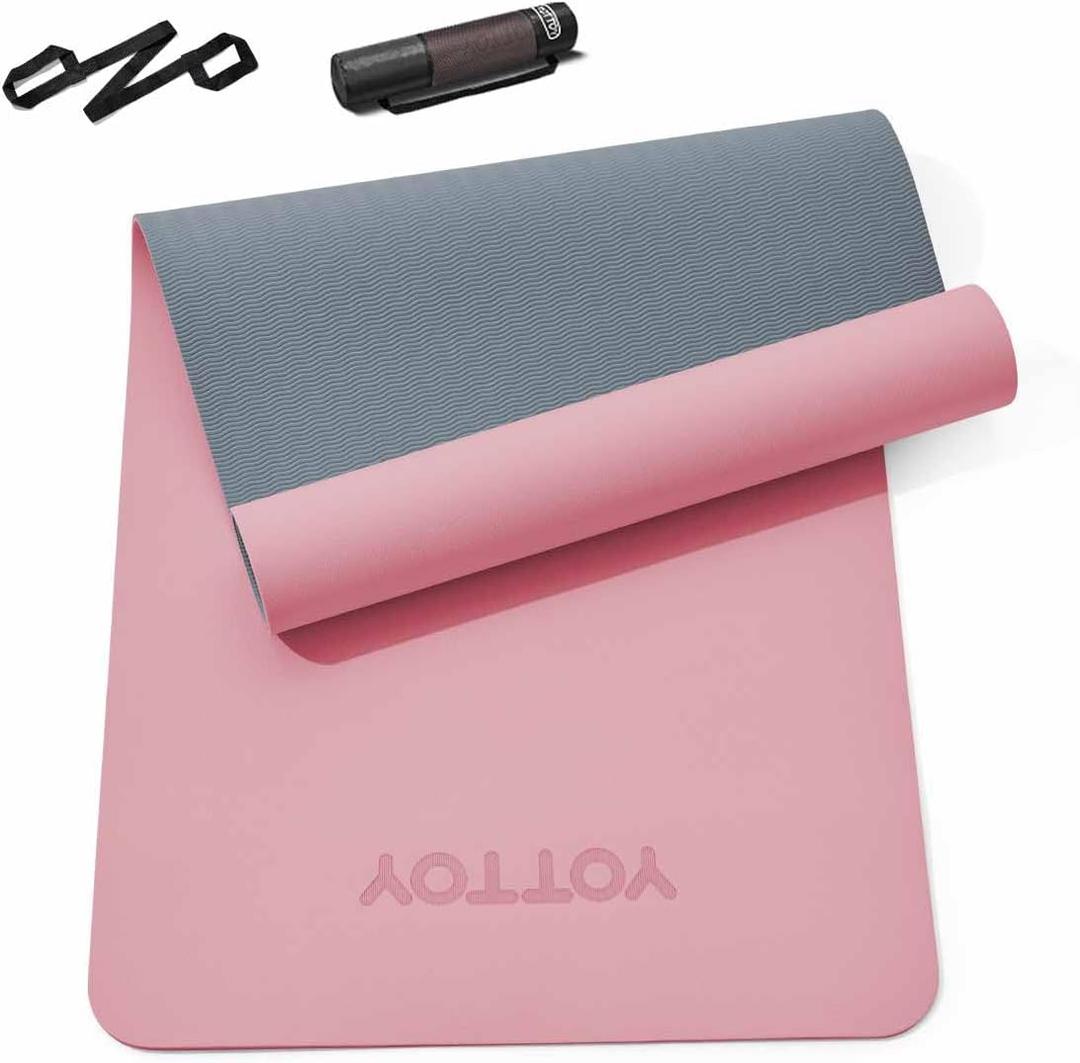 Yoga Mat,Non-Slip TPE Exercise Mat(1/4 Inch) for Pilates, Fitness & Barefoot Workouts, Home Gym Studio with Strap & Bag (Rose, 31 * 0.24 Inches)