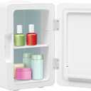ELLE 6L Mini Cooler Fridge with LED Makeup Mirror for Skincare & Cosmetic Storage Cooler & Warmer Removable Shelf Carrying Handle AC DC Power Options Small Refrigerator for Bedroom Car Office White