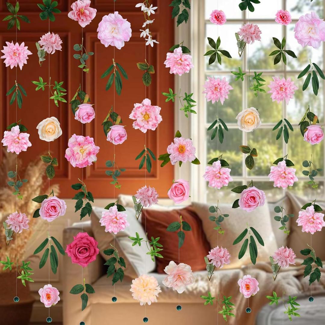 Draupnir 6 pcs Artificial Flower Garland Hanging Decorations,5.9ft Hanging Flowers for Backdrop Floral Garland with Hooks Fake Wildflower Garlands for Home Garden Spring Summer Wedding Party Arch Wall