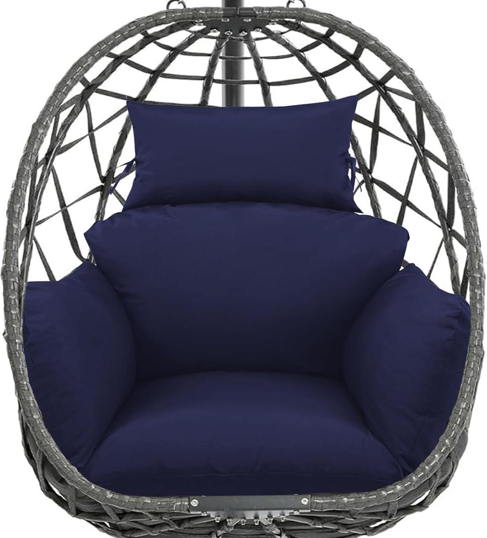 Egg Chair Cushion Replacement, Waterproof Thicken Hanging Egg Swing Chair Cushion for Outdoor Furniture, Wicker Rattan Hammock Basket Cushion with Headrest Pillow 47x31.5x4.7 inch (Blue)