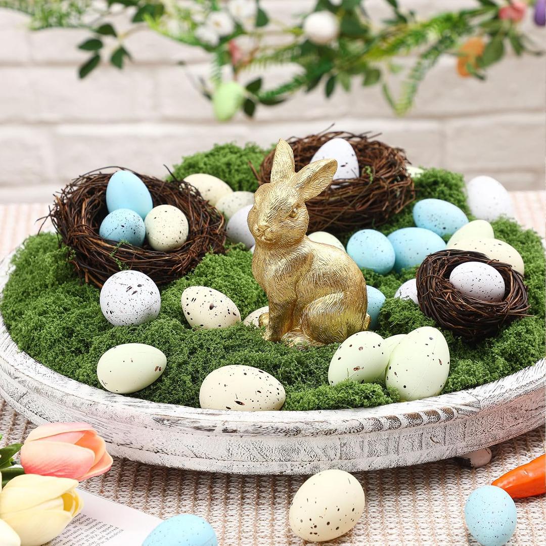 Wesiti Easter Decoration Set Gold Bunny Figurines, Artificial Birds Nest, DIY Easter Eggs Craft, Fake Moss for Easter Table Topper Decor Garden Yard Home Party Gift