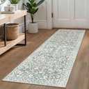 Vintage Washable Runner Rug 2x6, Sage Green Grey Runners for hallways, Super Soft Kitchen Runner Rug Non Slip, Printed Faux Wool Floral Thin Carpet Runner for Entryway Laundry Room Bedroom