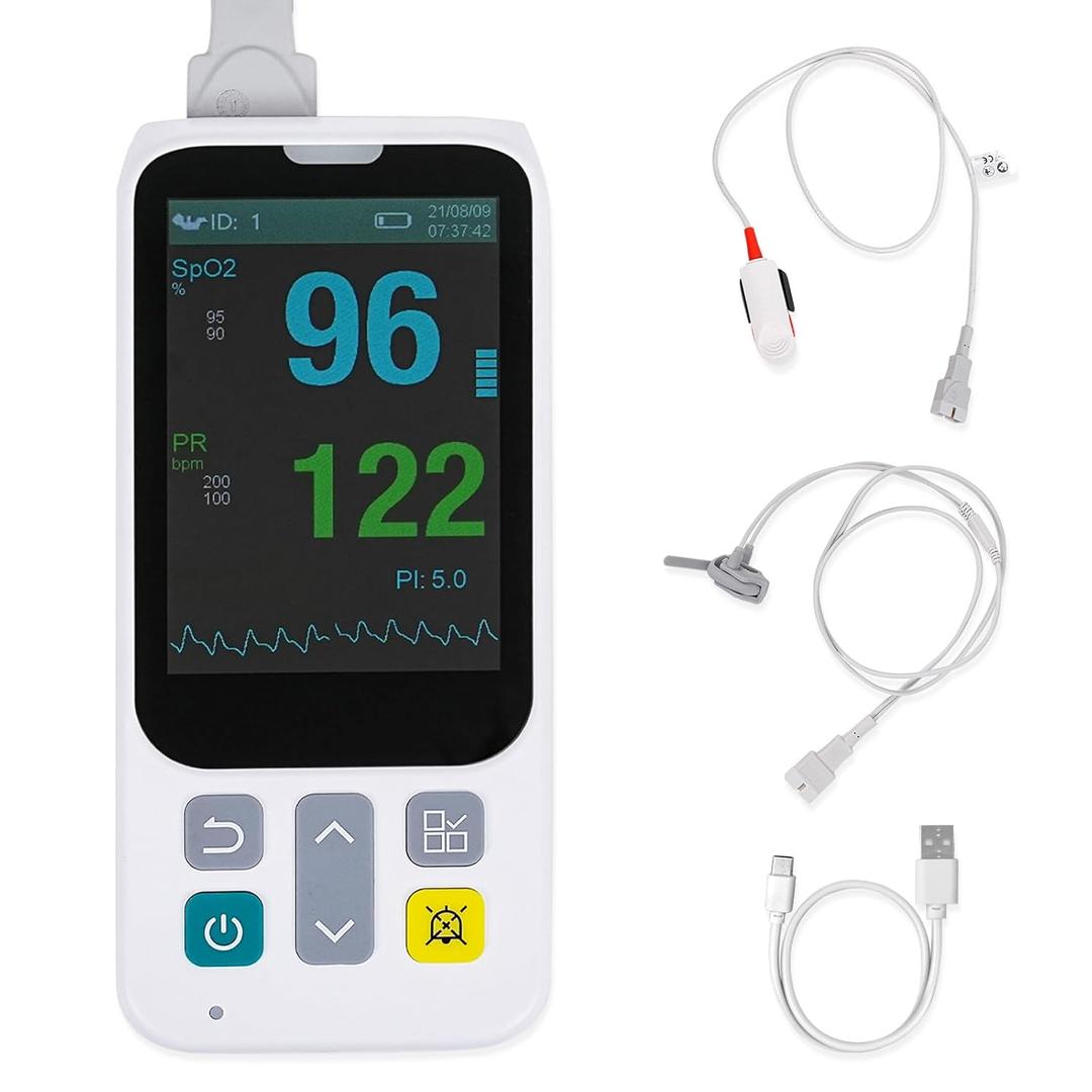 Handheld Pulse Oximeter for Infant, Newborn and Adult, Rechargeable Oximeter with Respiration Tracking, Continuous Monitoring with Alarm, Oxygen Reader for Finger Adults for Home & Sports Use