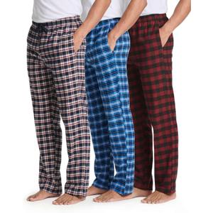 Real Essentials 3 Pack: Men's Soft Cotton Flannel Pajama Pants PJ Lounge Bottoms Elastic Waist Pockets (Big and Tall) (Large)